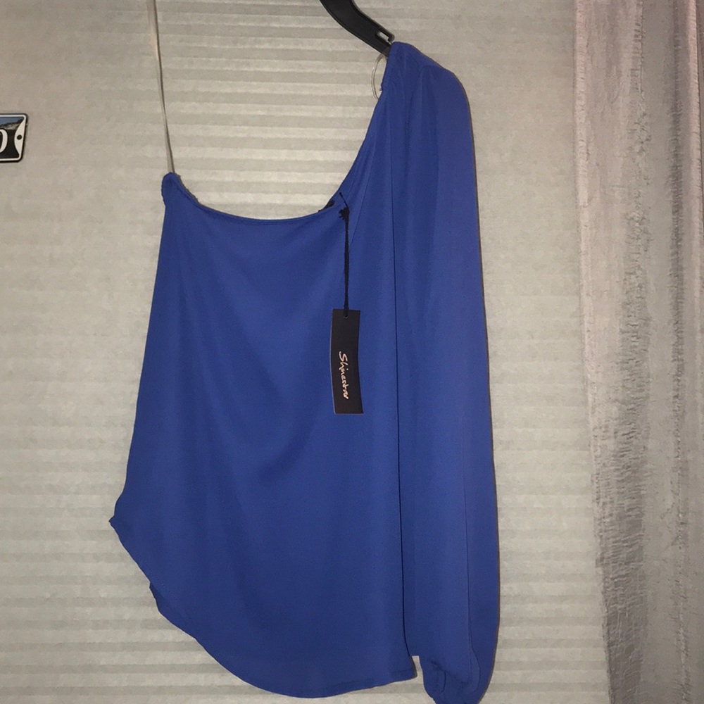 Royal Blue One Shoulder Chiffon Shirt